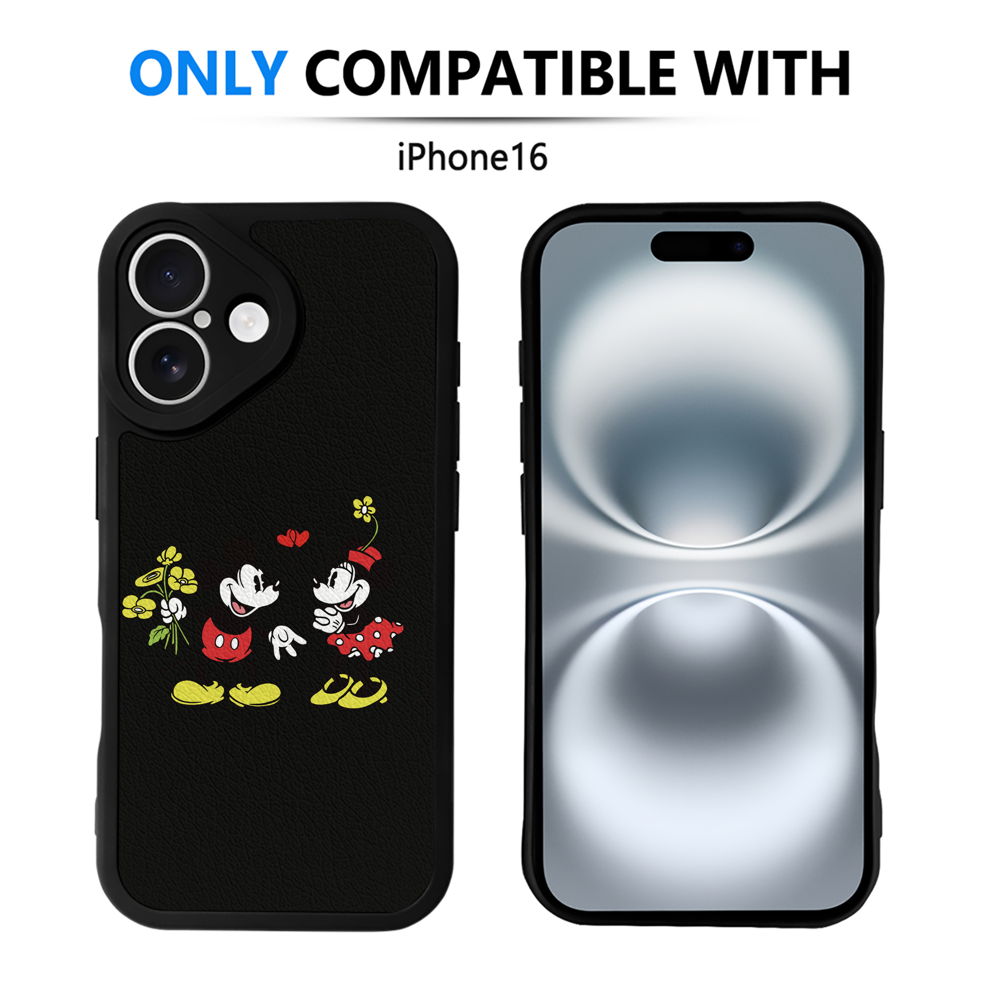 （画像用） ミッキーマウス Mickey Mouse 【iPhone 16シリーズ対応】シリコンスマホケース（レザー調） 材質：シリコン